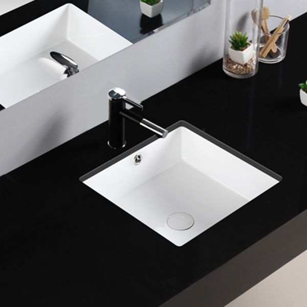 Modern Bathroom Sink Square Ceramic 1-Hole Overflow Sink with Faucet