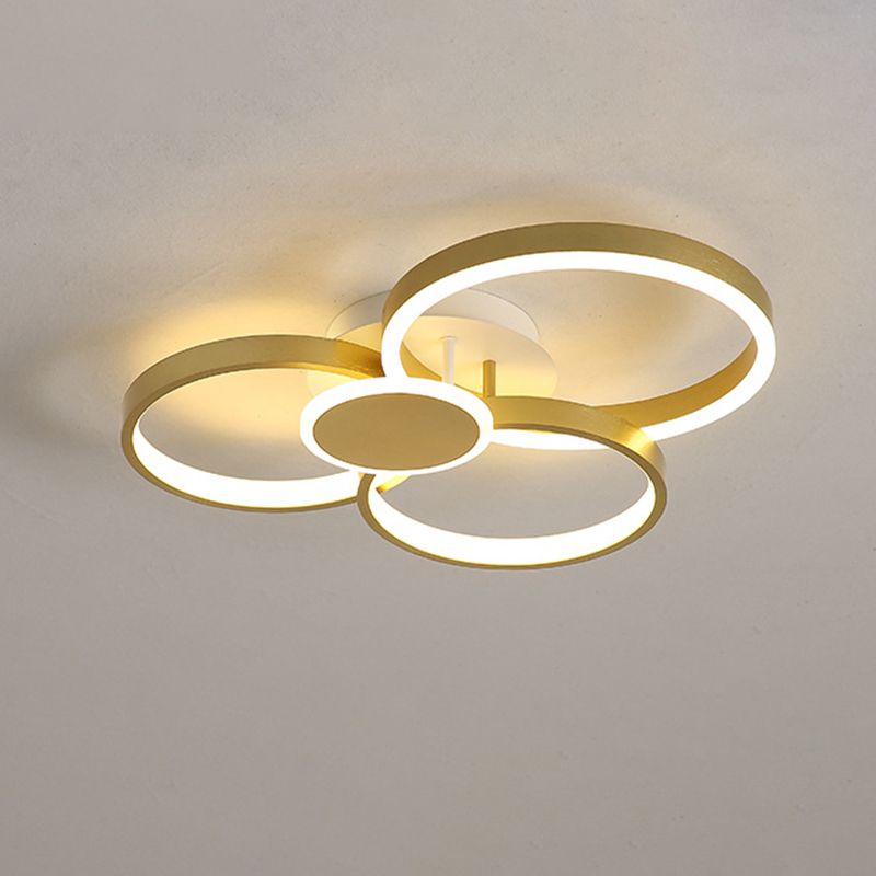 Plafonnier rond semi-encastré moderniste à LED en acrylique doré, lumière chaude/blanche