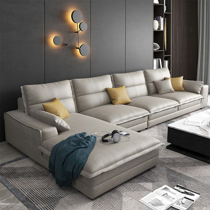 4-Seater Faux Leather Sectional with Pillows Back and Square Arms