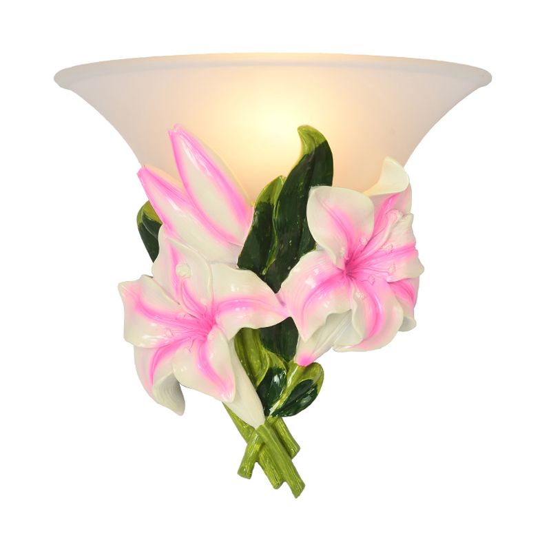 1 Light Resin Wall Lamp Modern Stylish Exquisite Pink Floral Flush Mount Wall Sconce