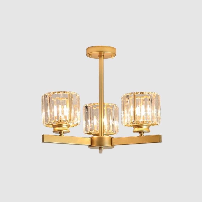 Gold 3/6/10 Heads Pendant Lighting Modern Cylindrical Crystal Radial Chandelier Light