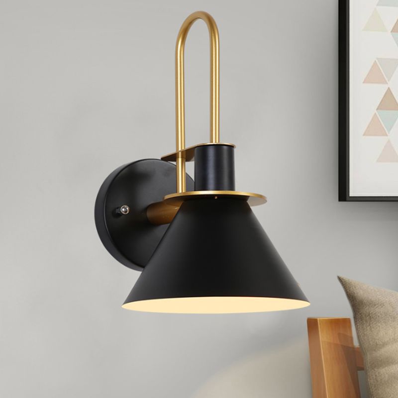 1 Light Bedside Wall Mounted Light Simple Black/White/Green Sconce Lamp with Conical Metal Shade