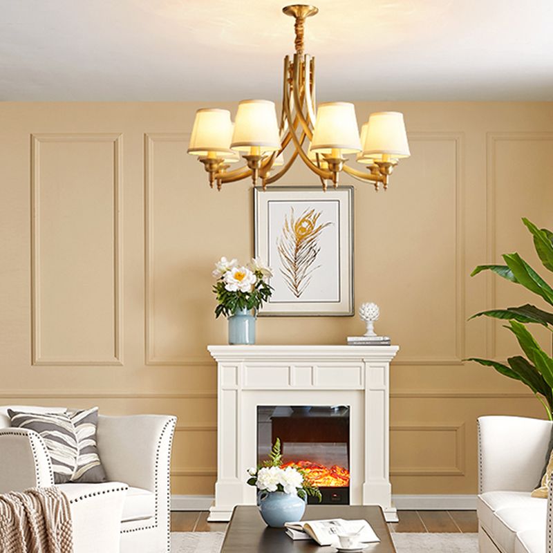 Barrel Chandelier Lighting Fixtures Traditional Multi-Head Gold Suspension Light with Fabric Shade