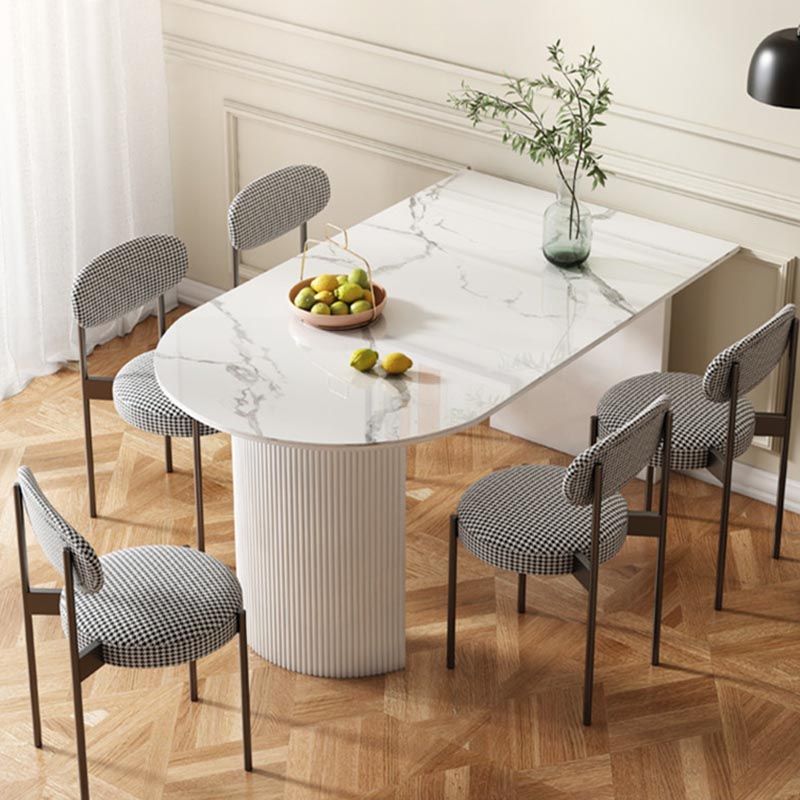 Stone Top Dining Table Modern Double Pedestal Table in White