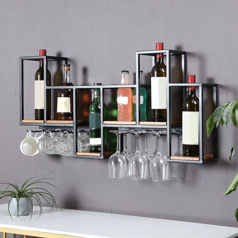 Industrial Metal Wine Holder Rack Wall Mounted Wine Jail with Shelf