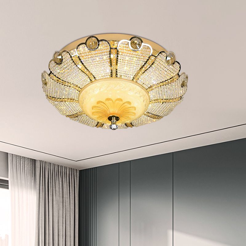 16"/19.5" W LED Flush Mount Spotlight Modernism Scalloped Crystal Close to Ceiling Light in Gold