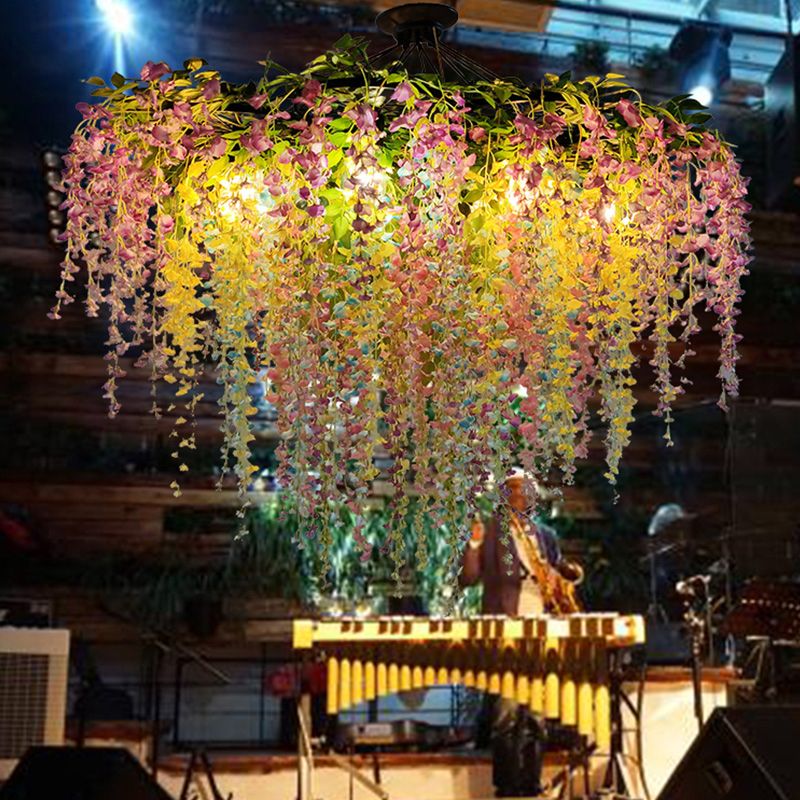 Industrial Artificial Botanic Hanging Lamp Metal Chandelier Light Fixture for Restaurant