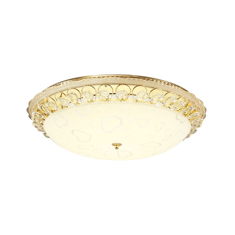 Frosted Glass Gold Ceiling Mounted Lamp Domed 16"/19.5" Wide LED Flush Light with Crystal Accent