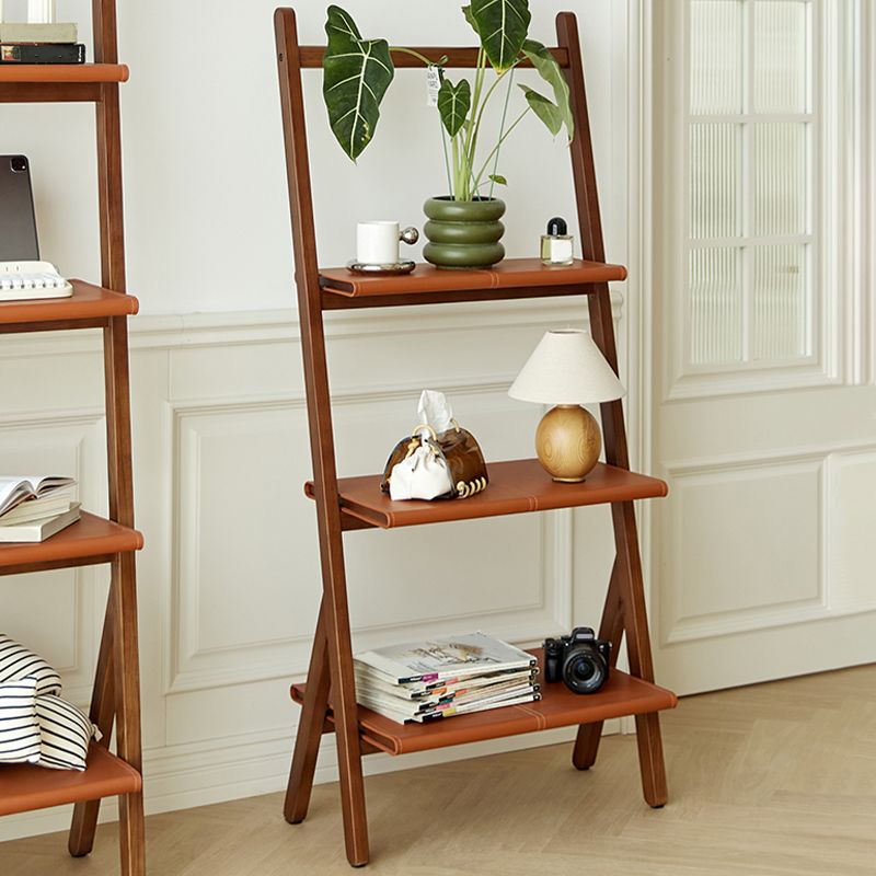 Modern Style Open Back Bookshelf Ladder Wooden Bookcase for Home Office