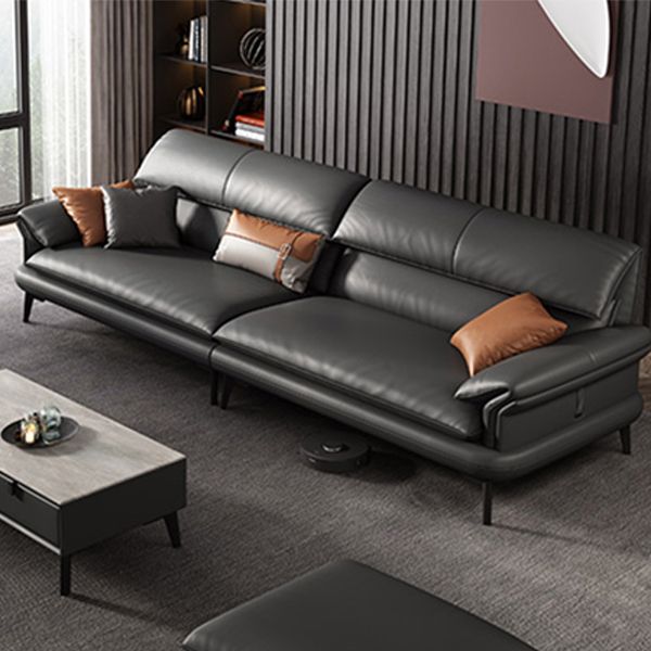 Scandinavian Sofa Genuine Leather Dark Gray Cushions Pillow Top Arm Seating