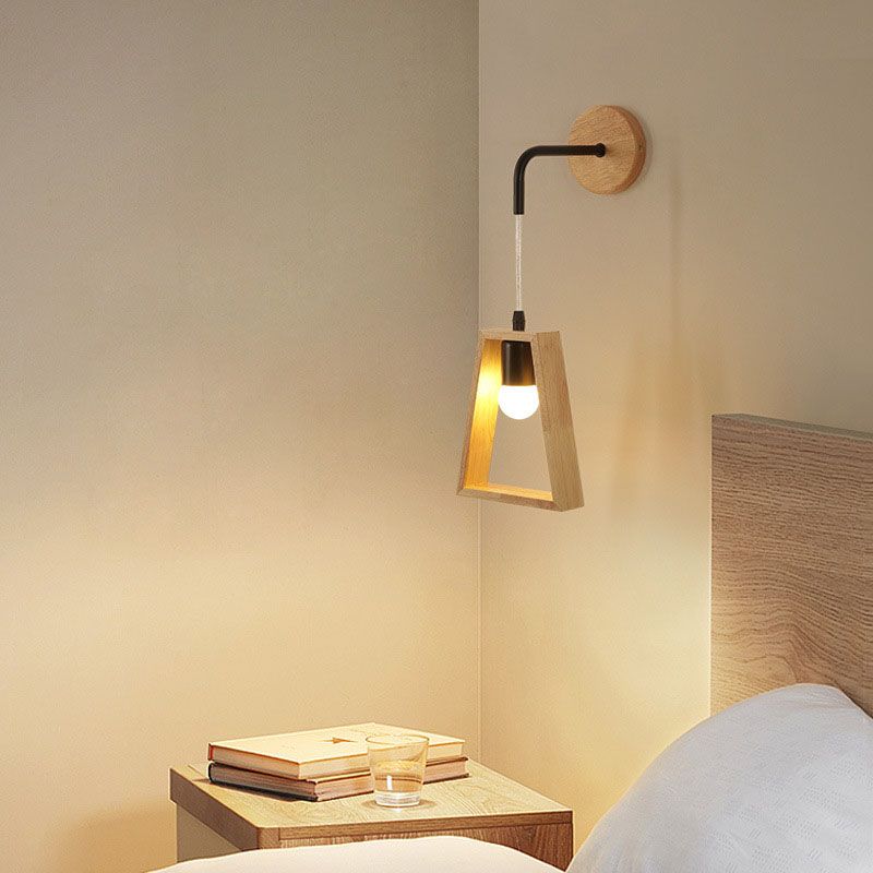 Modern Creative 1-Light Wall Lamp Wooden Geometric Wall Light for Bedroom