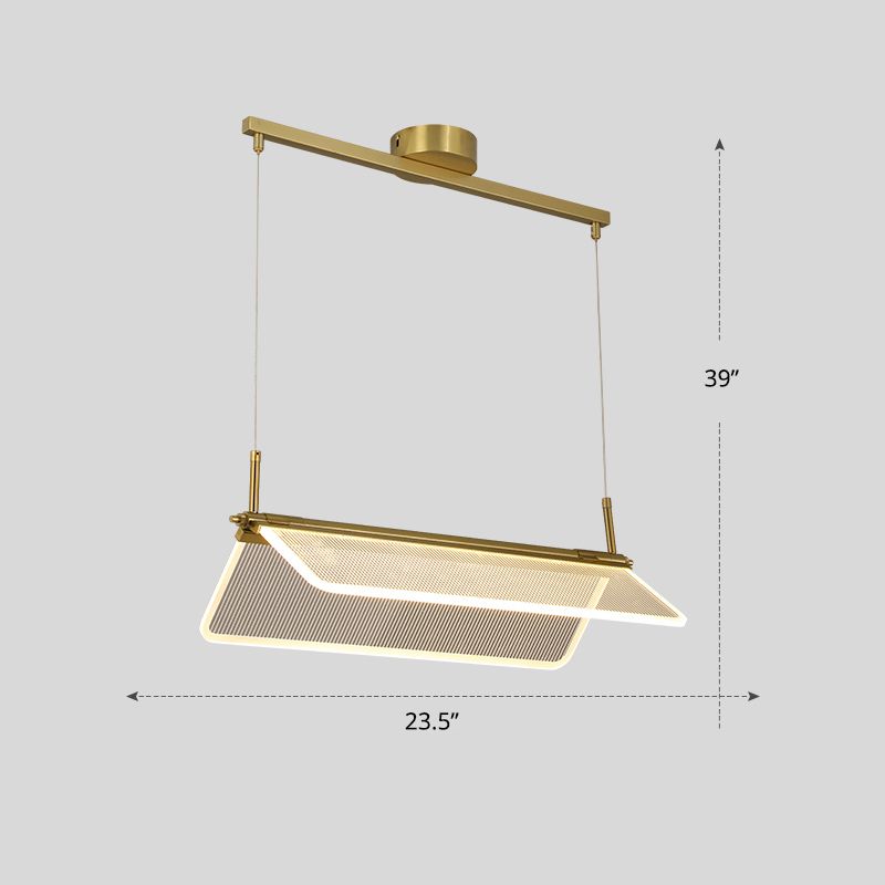 Folding Island Light Minimalistic Acrylic Dining Room Suspension Pendant Light in Gold