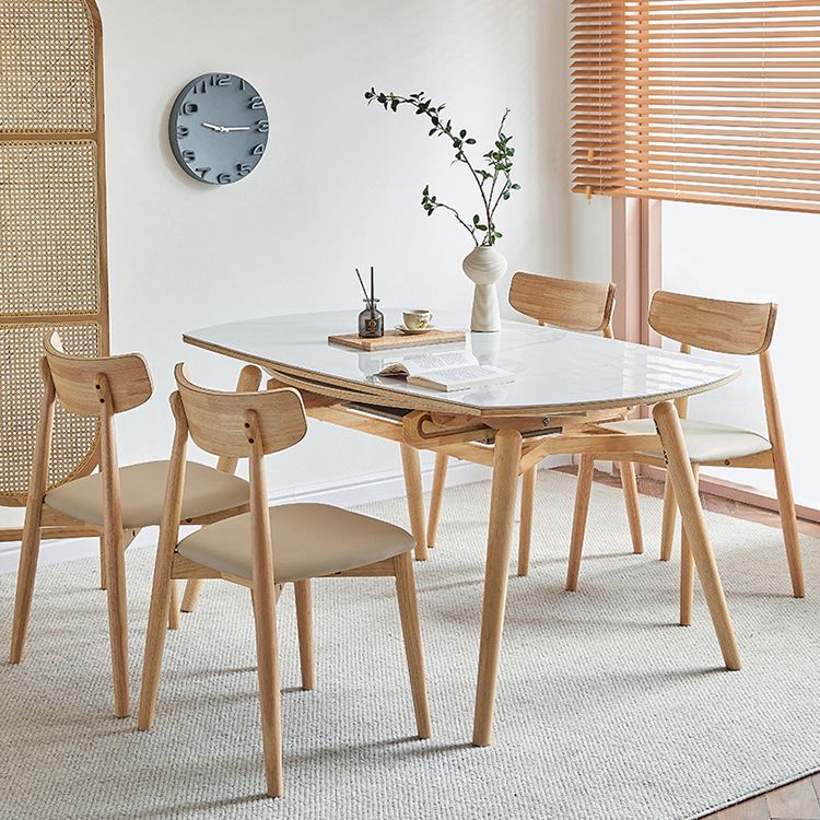 Round Sintered Stone Dining Table Modern Extendable Furniture with 4 Legs for Home