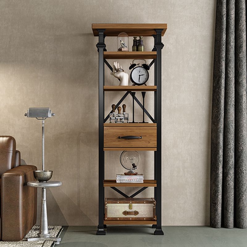 Industrial Style Bookshelf Open Shelf Bookcase with Drawer Storage