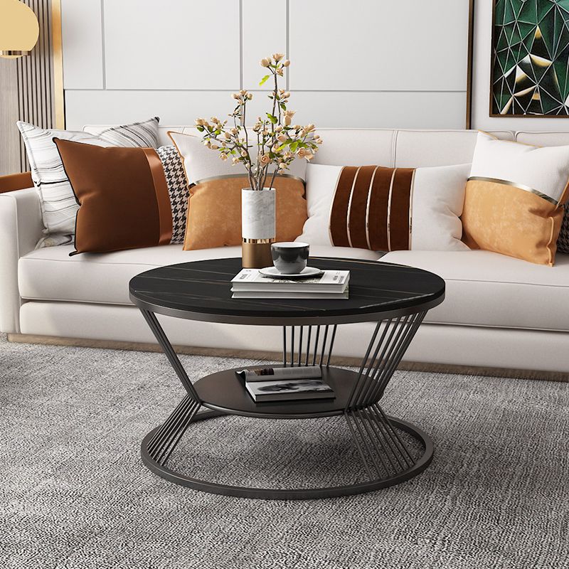 Modern Black/White Frame 1 Coffee Table Round Slate and Steel Table