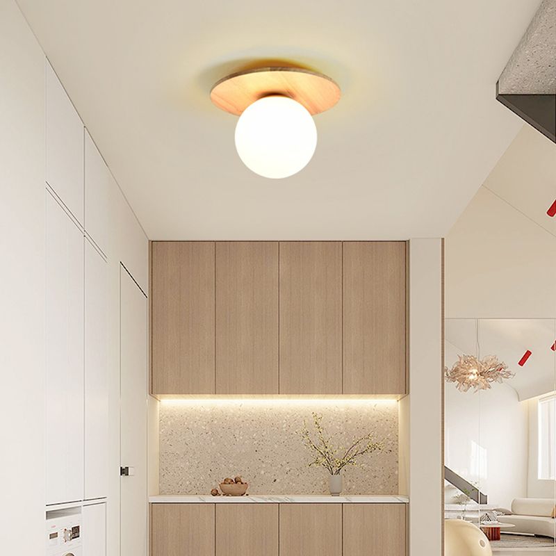 Modern Simple Wooden Ceiling Lamp Ball Shape Shade Ceiling Light for Living Room