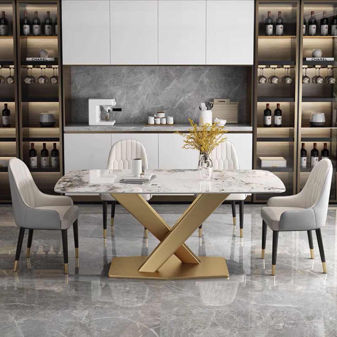 Standard Sintered Stone Top Dining Set with 1 Gold Metallic Legs for Dining Furniture