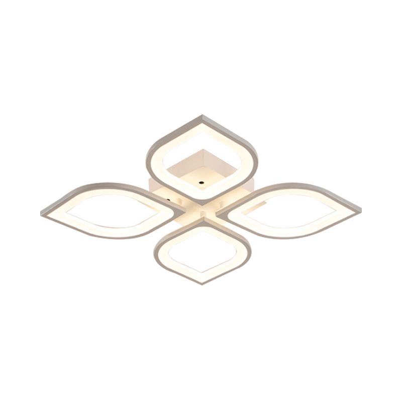 LED 4/6/8 Lights Bedroom Flush Light with Leaf Acrylic Shade White Ceiling Lighting Fixture in White/Warm/Natural Light