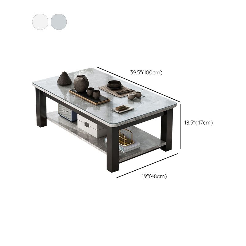 Rectangular Glass 4 Legs Coffee Cocktail Table with Storage Shelf