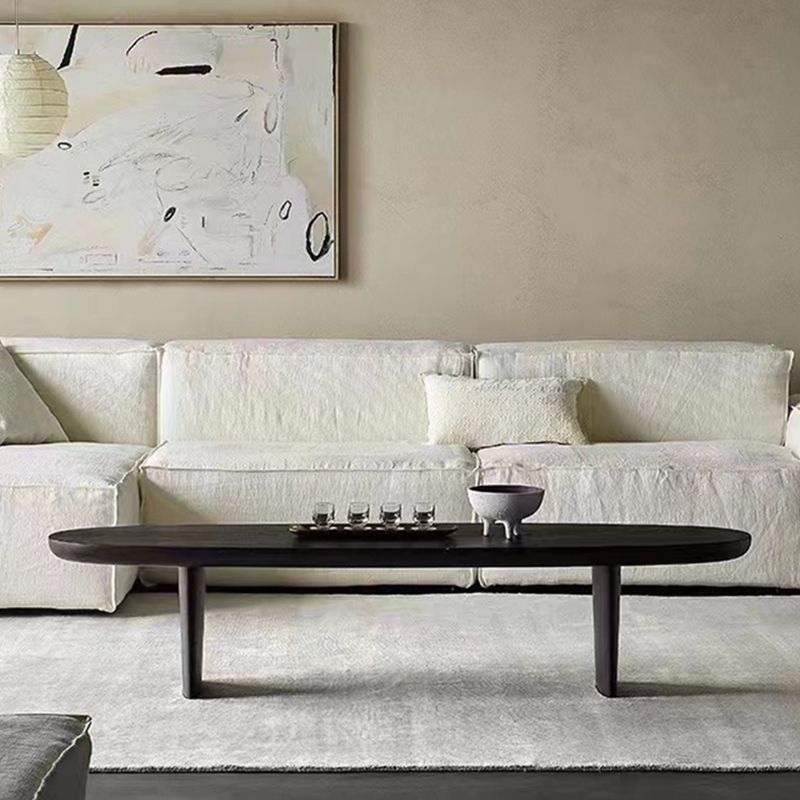 Modern 2 Legs Oval Cocktail Table Wooden Coffee Table in Black