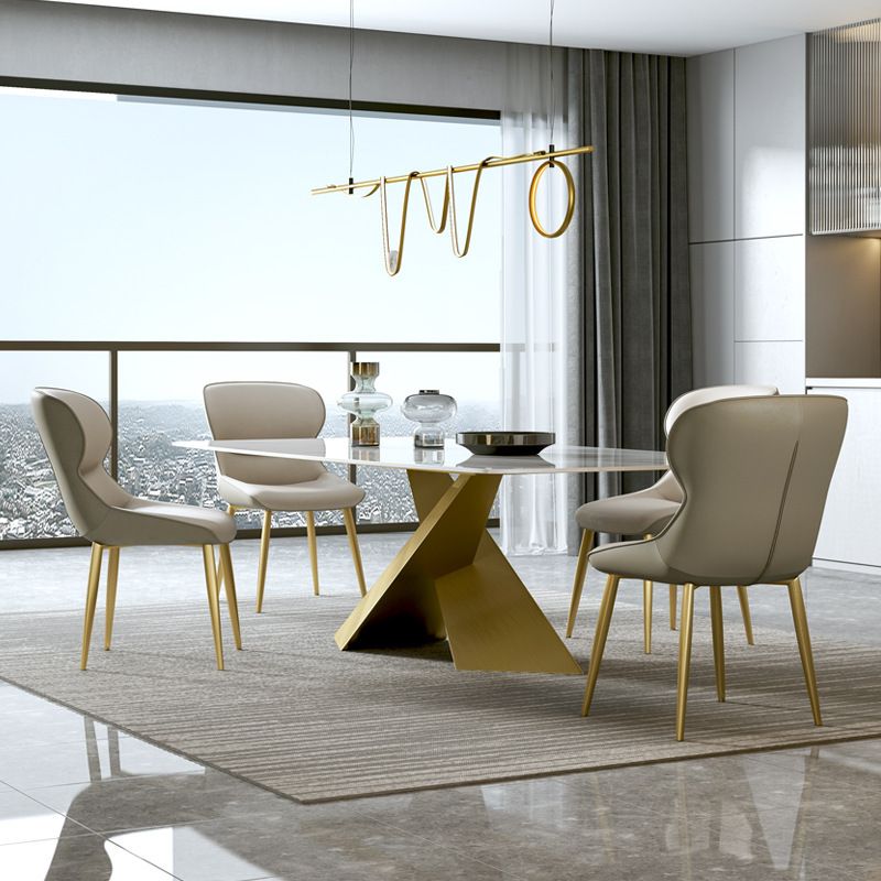 Stone Top Dining Table Traditional Luxury Rectangle Table with Pedestal Base