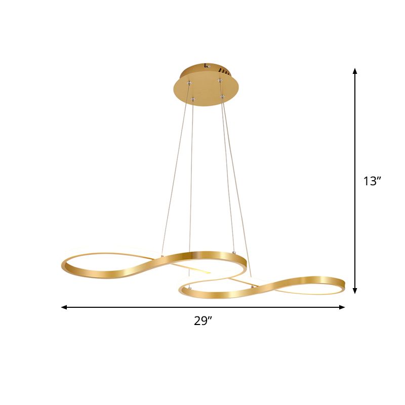 Closed Curve Kitchen Dinette Chandelier Silica Gel Modernist LED Ceiling Pendant Light in Gold