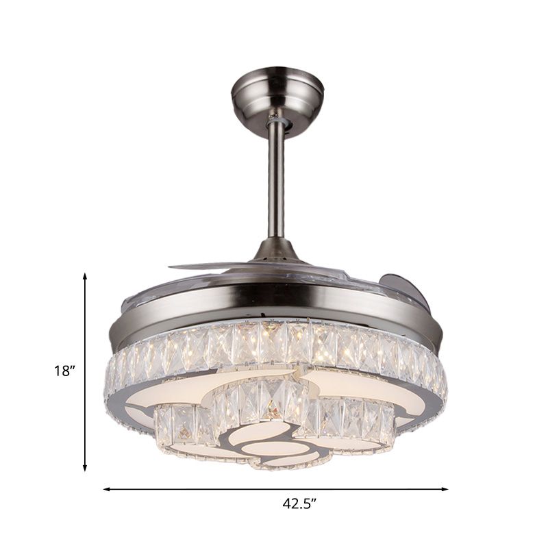 Kristallblätter Deckenventilator moderne 3 Klingen Wohnzimmer LED SEMI -MOUNTBUCH IN NICKEL, 42,5 "breit
