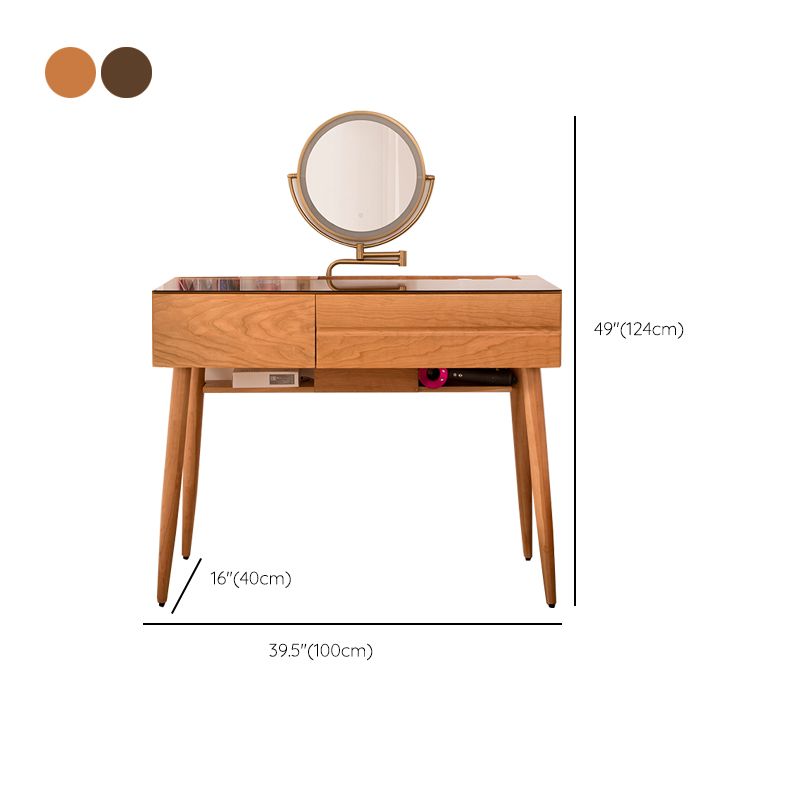 Wood and Glass Makeup Vanity Set With Mirror Standing Vanity Table