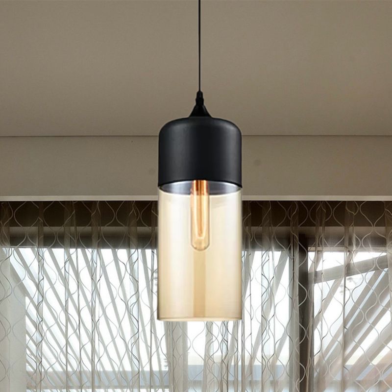 5 "/ 7" / 8 "de large tambour / cylindre / pot transparent en verre transparent pendant moderne 1 clair de suspension blanche / noir clair