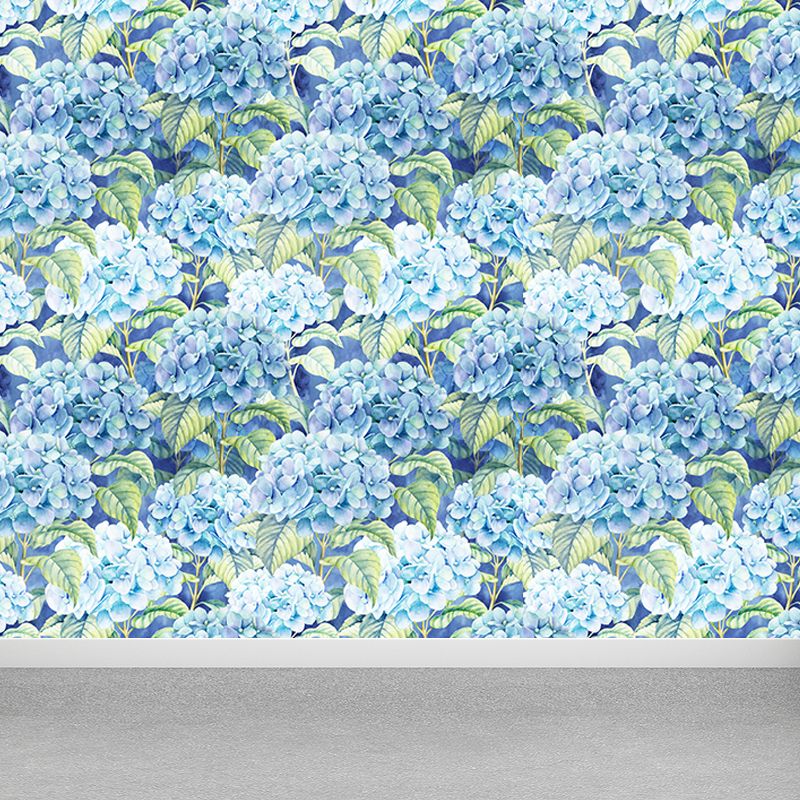 Extra Large Tropical Mural Wallpaper in Blue Flower Pattern Wall Decor, Custom Printed