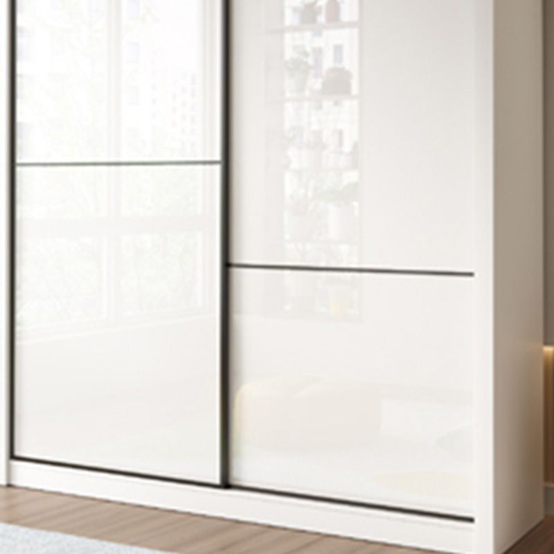 Bedroom Wardrobe Cabinet Modern White Storage Armoire with Sliding Doors