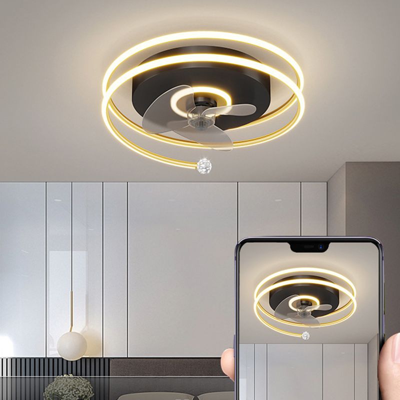 3-Blade LED Fan with Light Modern Black/Golden Ceiling Fan for Foyer