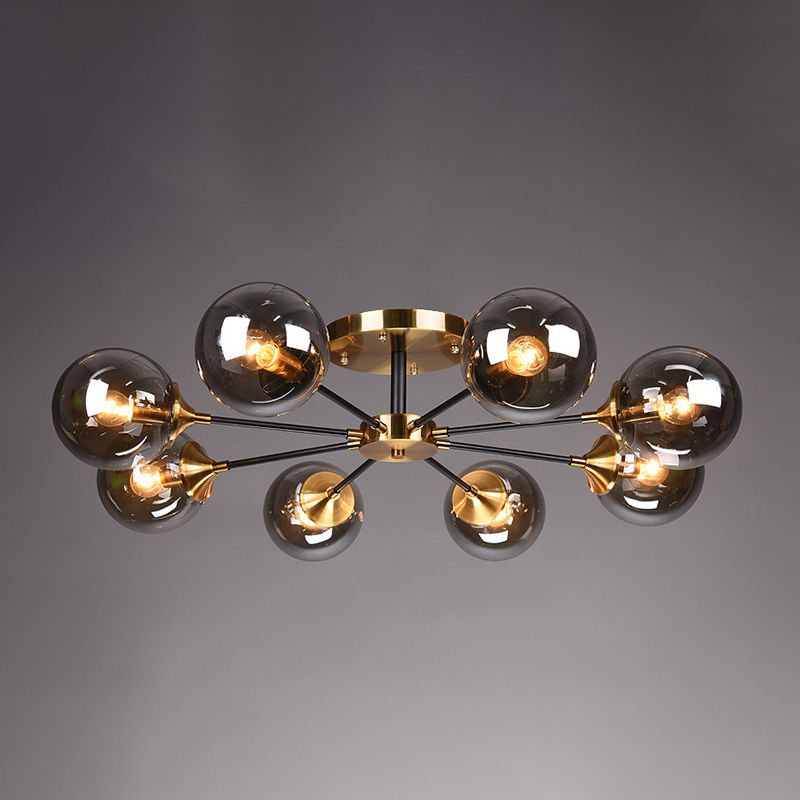 Moderne artistieke globe-plafondlamp, gelakt ijzer, semi-inbouw met glazen kap