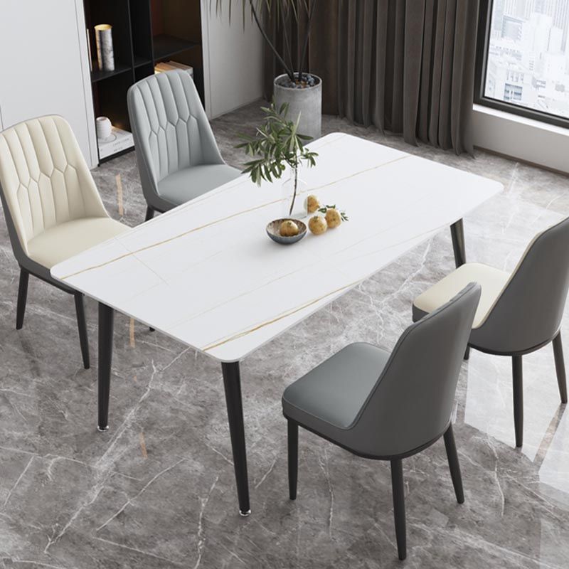 Industrial Stone Dining Table Rectangle Dining Table with 4 Legs