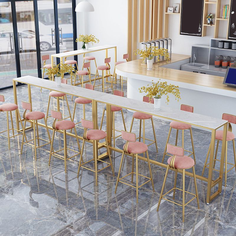 Stone Bar Dining Table Glam Style Rectangle Bar Table with Trestle Pedestal for Kitchen