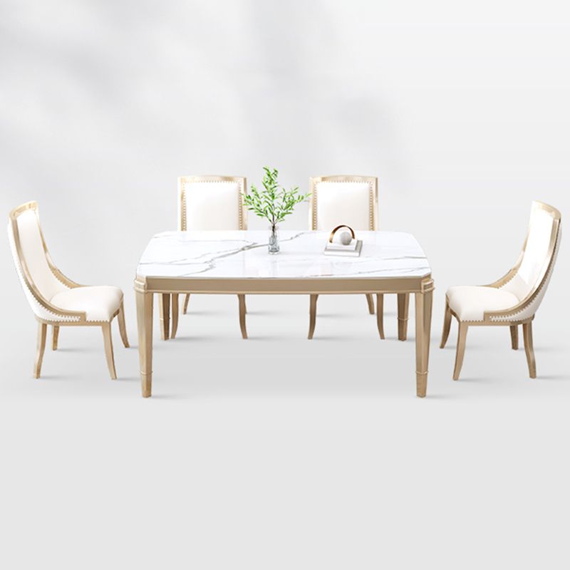 Modern 1/2/5/7 Pieces Dining Room Table Stone Rectangle Furniture in White