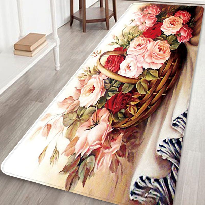 Chic Flower Pattern Area Rug Modern Polyester Area Carpet Anti-Slip Backing Rug for Living Room