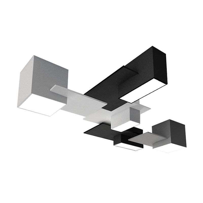 Plafonnier LED noir et blanc en fer de simplicité moderne, plafonnier géométrique avec abat-jour en acrylique
