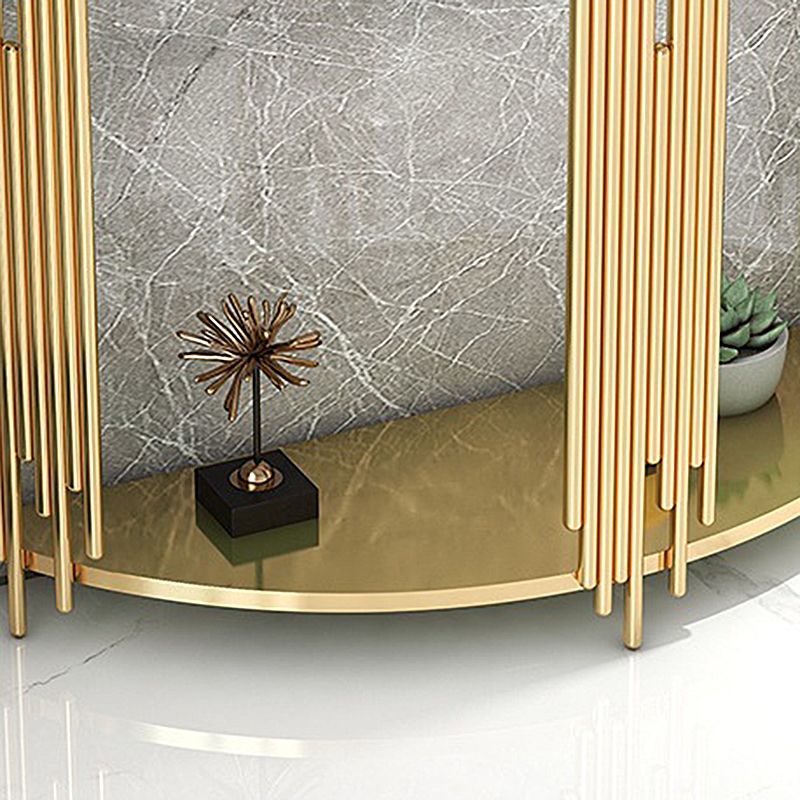Glam Iron Floor Console Table Shelf Storage Stain Resistant Half Moon Console