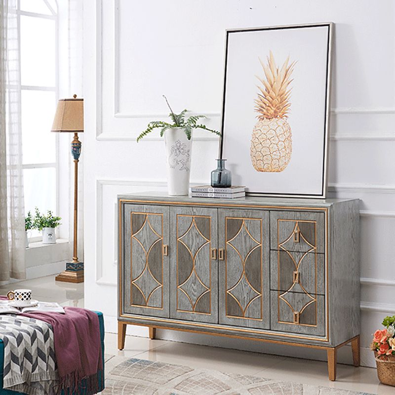 Glam Dining Server Wood and Metal Sideboard Cabinet with Drawers and Storage