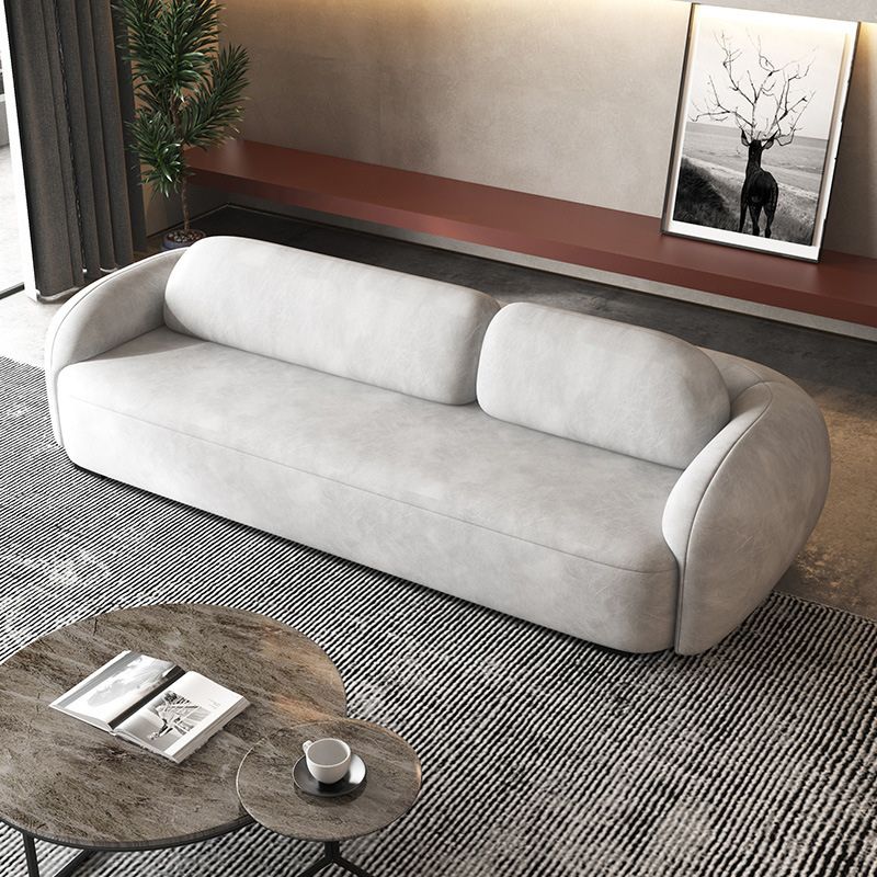 Contemporary 2/3-seater Sofa in Gray Faux Leather Round Arm Sofa