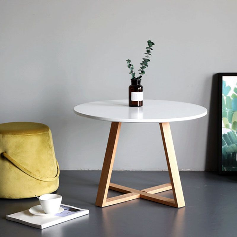 Nordic Style Round Solid Wood Table with Wooden Crossed Base Side Table