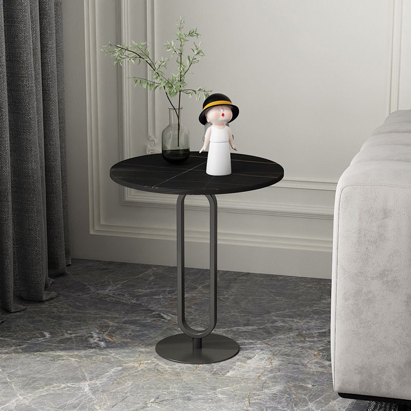 Round Sintered Stone Top End Table 21.6"Tall Pedestal Side Table
