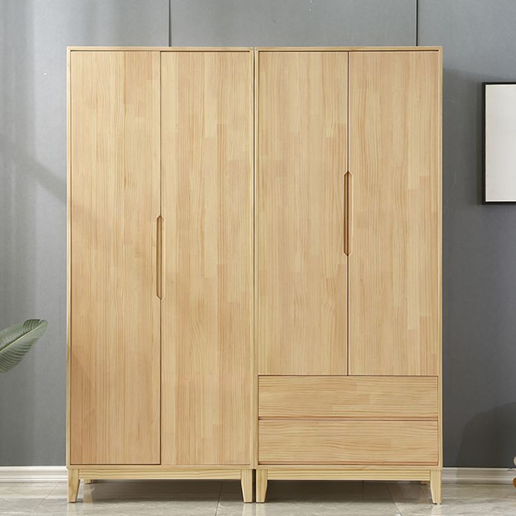 Solid Wood Kid's Wardrobe Light Wood Wardrobe Armoire with Garment Rod