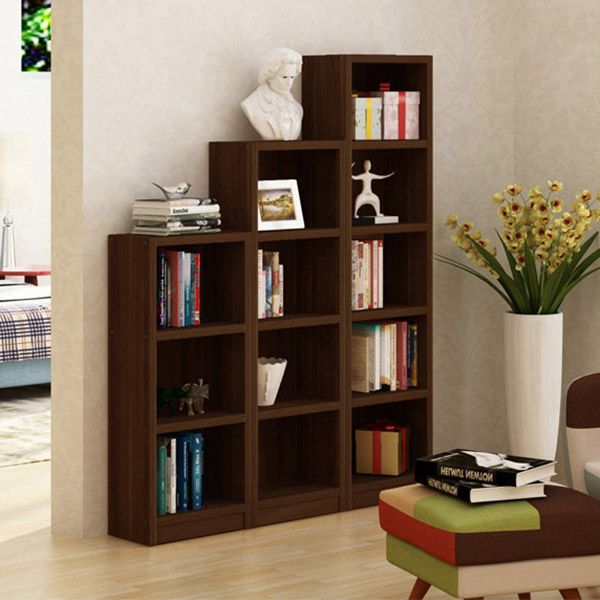 9.65"W Bookcase Contemporary Style Closed Back Brown Bookshelf for Home Office