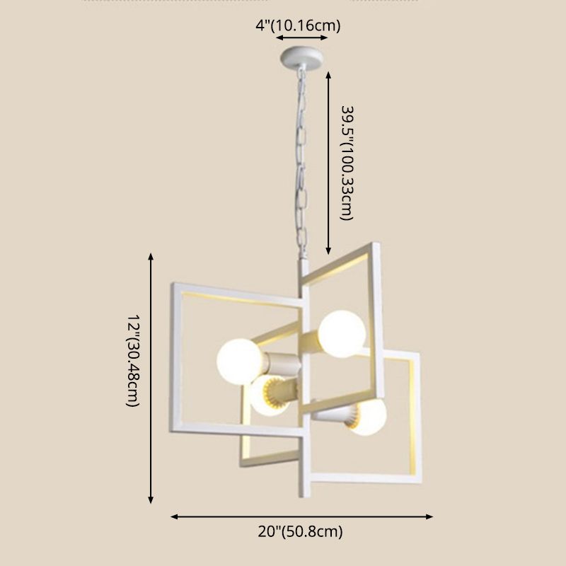 Luz colgante de marco de hierro blanco en lámpara colgante geométrica de 4 luces de estilo minimalista industrial para un lugar comercial