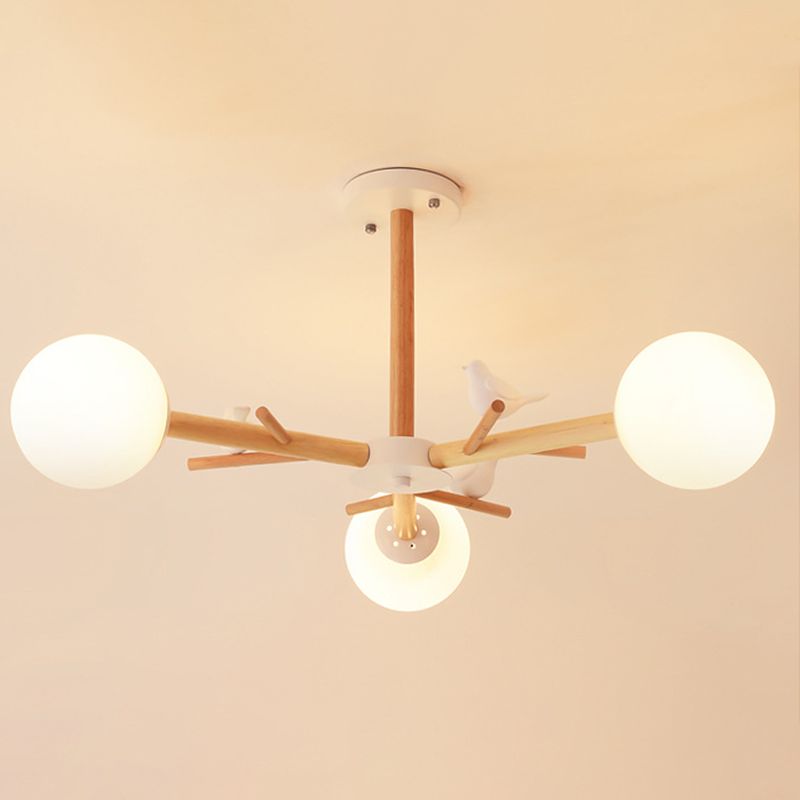 Globe Chandelier Light Fixture Modern Cream Glass Pendant Lighting for Restaurant