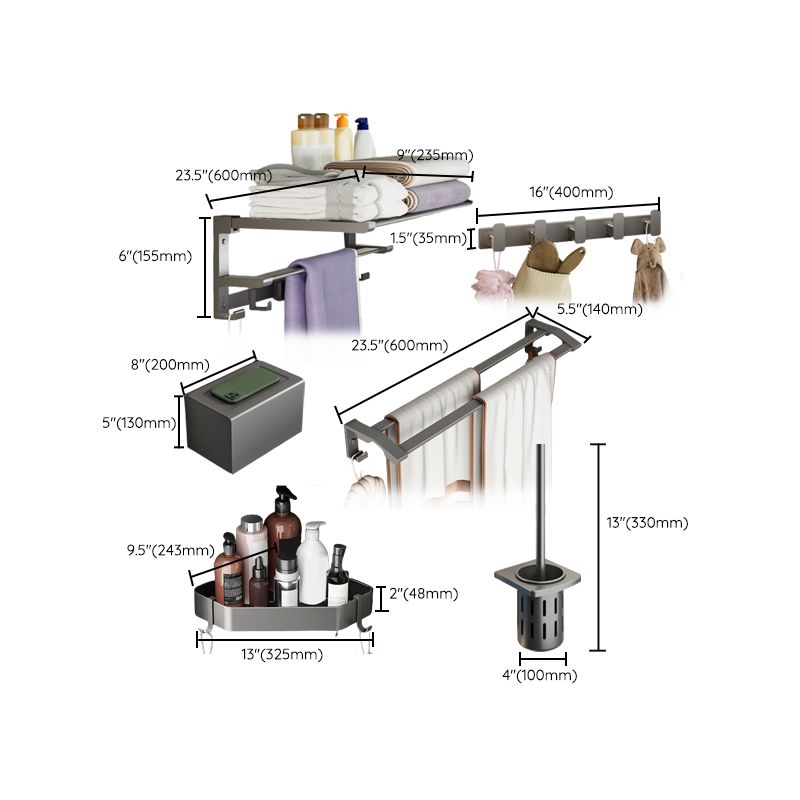 Modern Grey Bath Hardware Set Bath Shelf Towel Bar Bathroom Accessory Kit