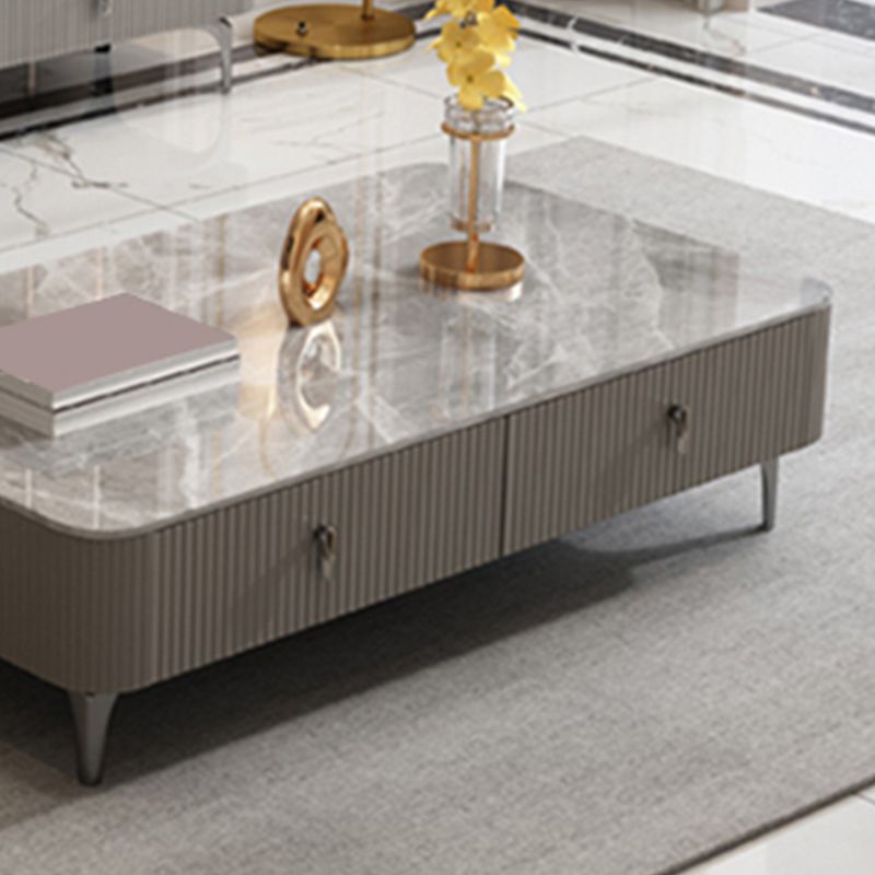 Slate Coffee or End Table with 4 Storage Drawers Contemporary 4 Legs