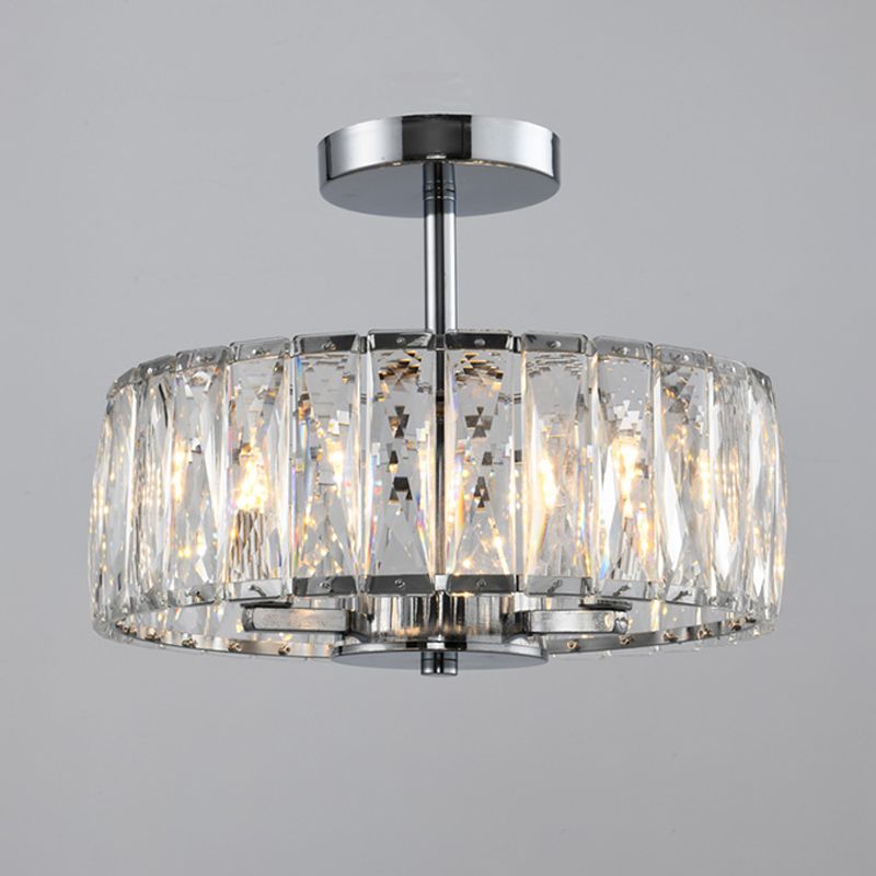 Cylinder Flush Mount Fixture Modern Crystal Flush Light for Living Room